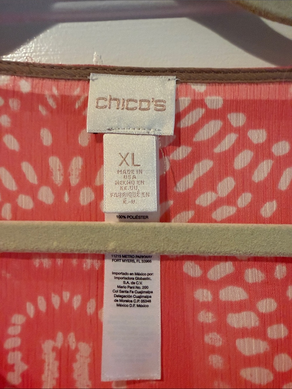 Chico's Coral and Taupe Printed Sheer Tunic/Poncho Top size Xl - Picture 2 of 4